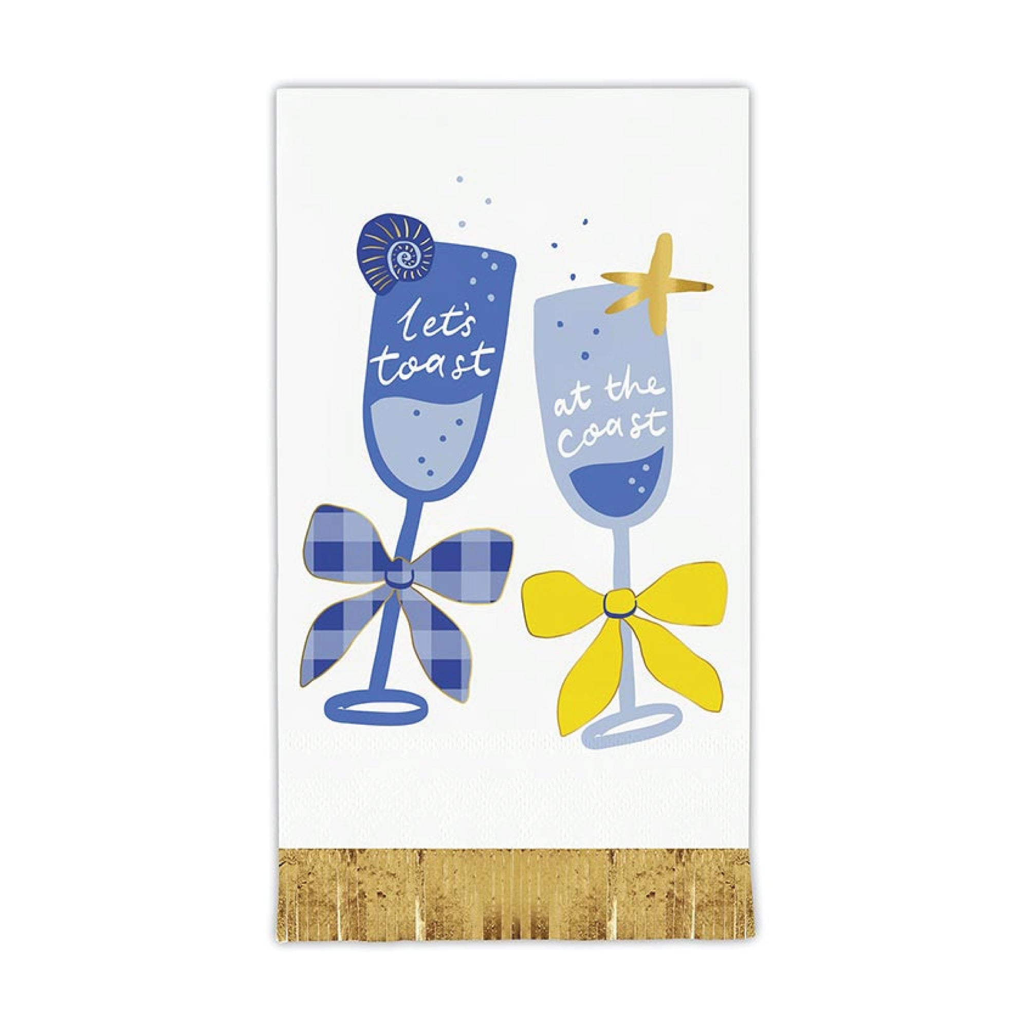 Coastal guest towels with champagne flute design and gold foil