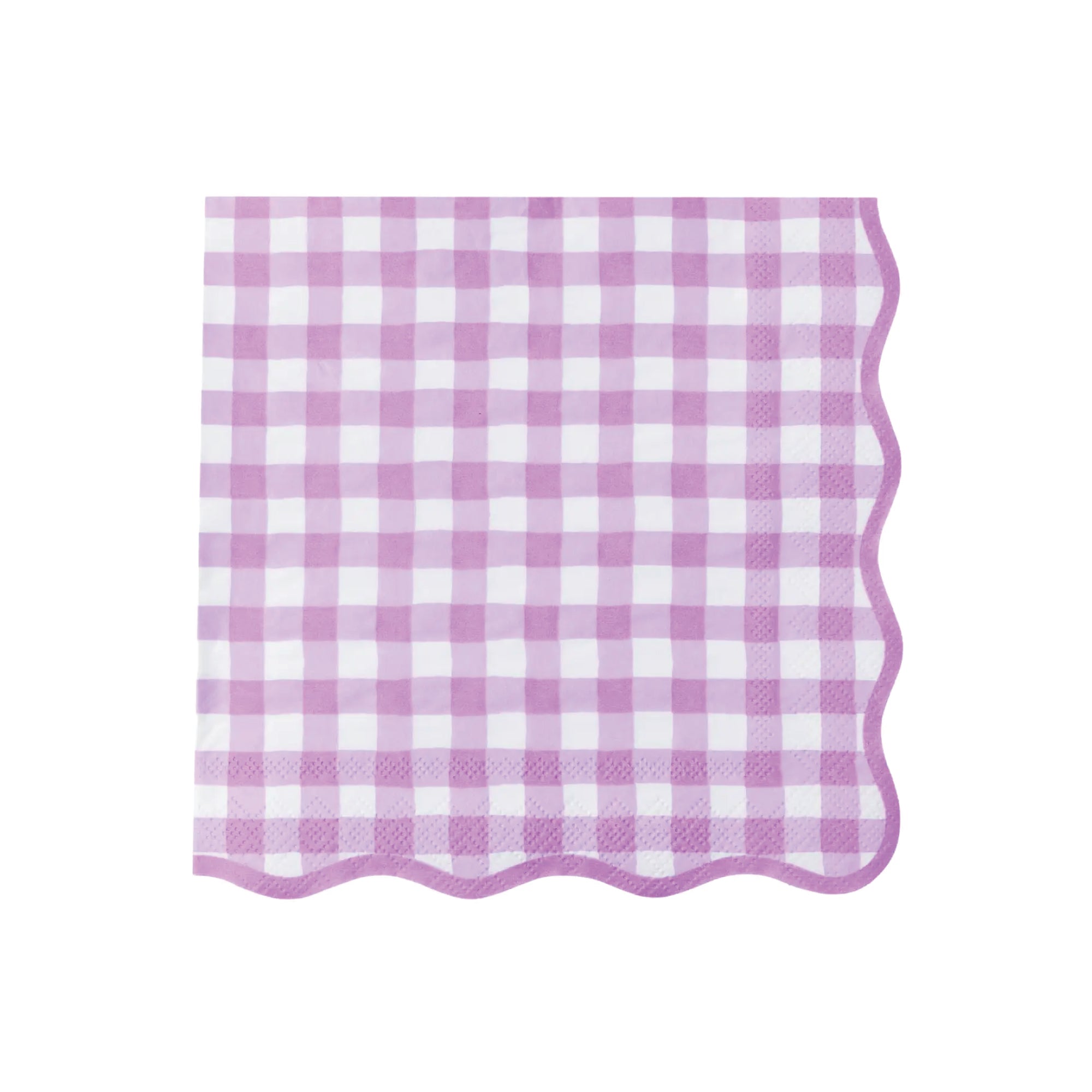 Lilac gingham lunch napkins with scalloped edge