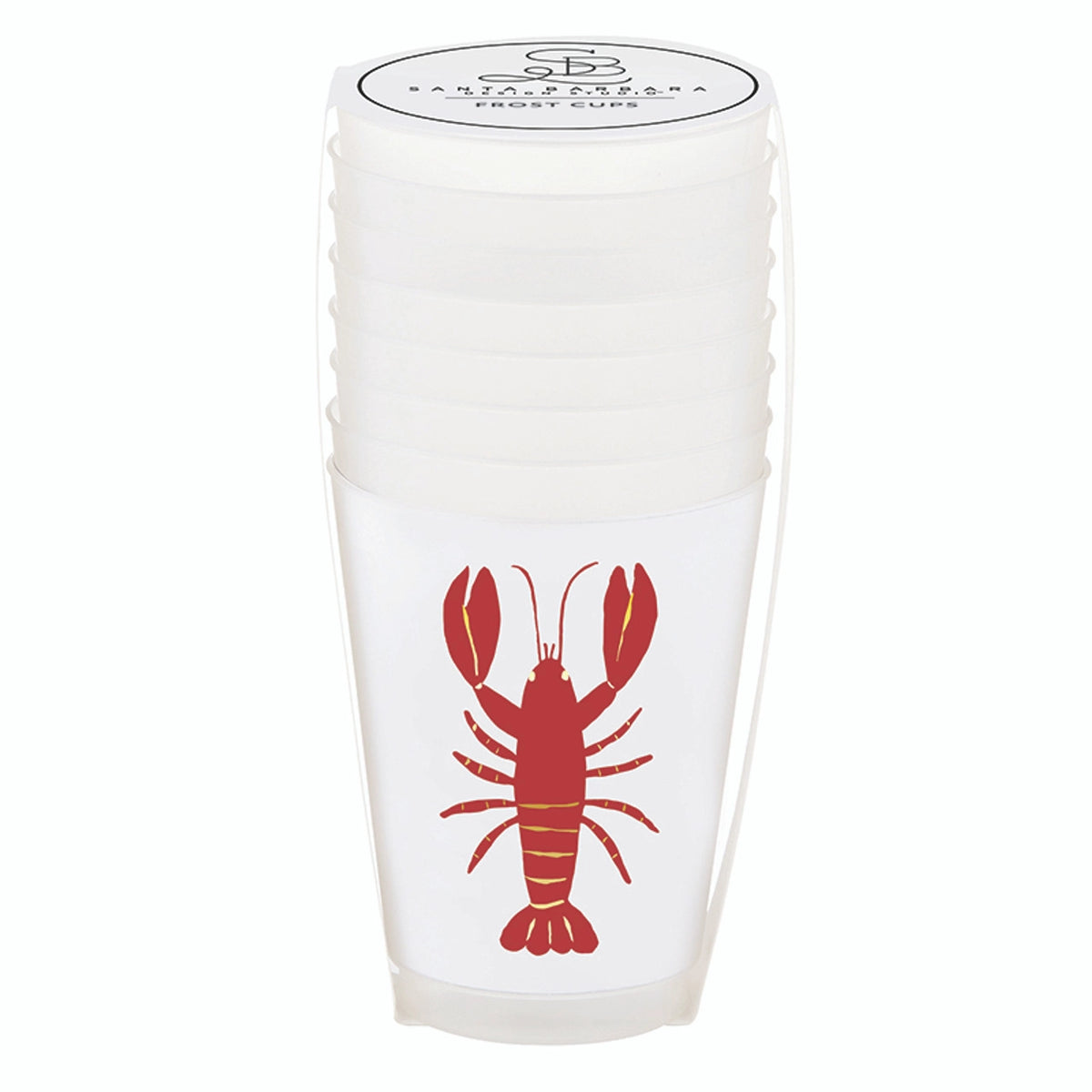 Stack of lobster and crab frosted plastic cups