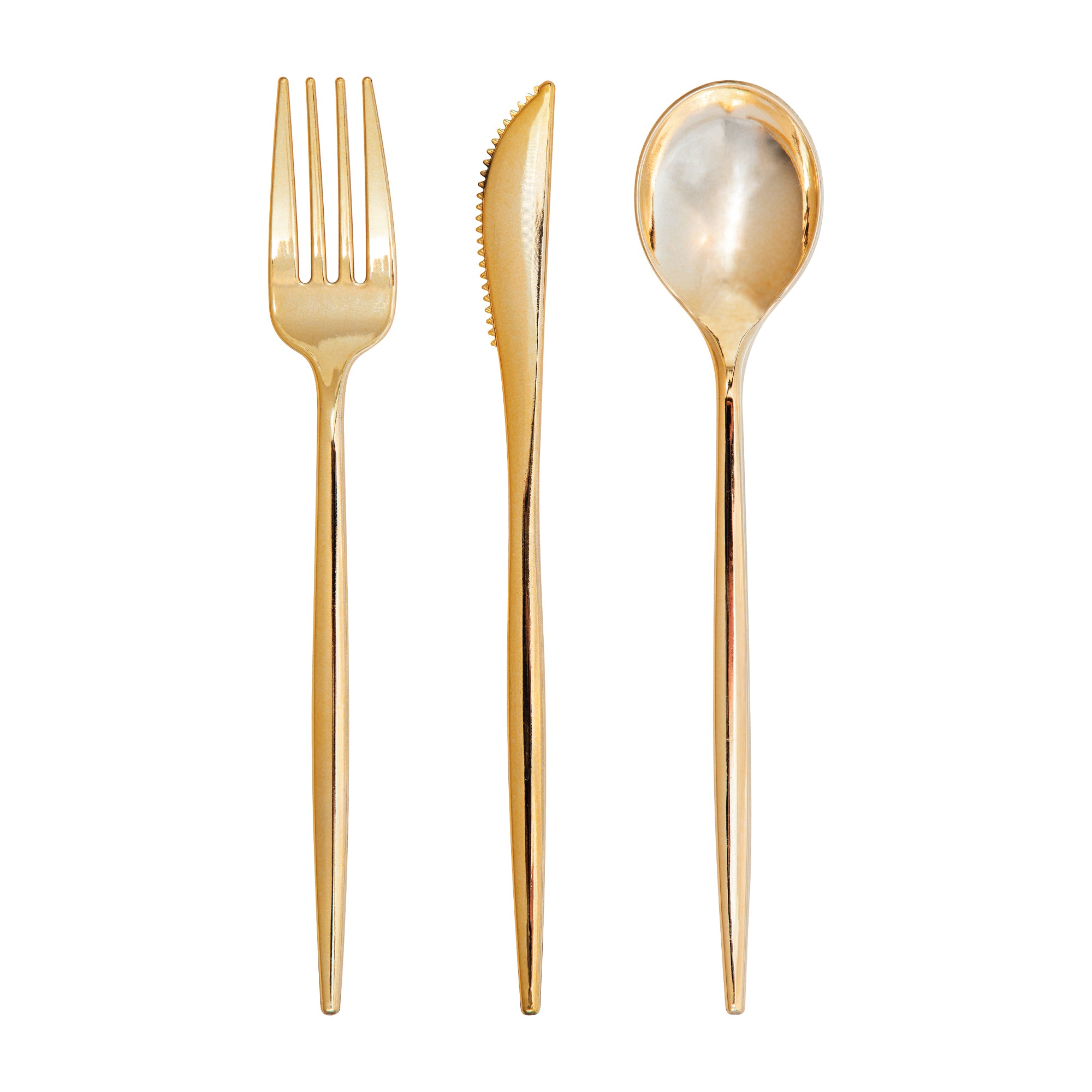 Metallic gold plastic cutlery set with fork knife spoon