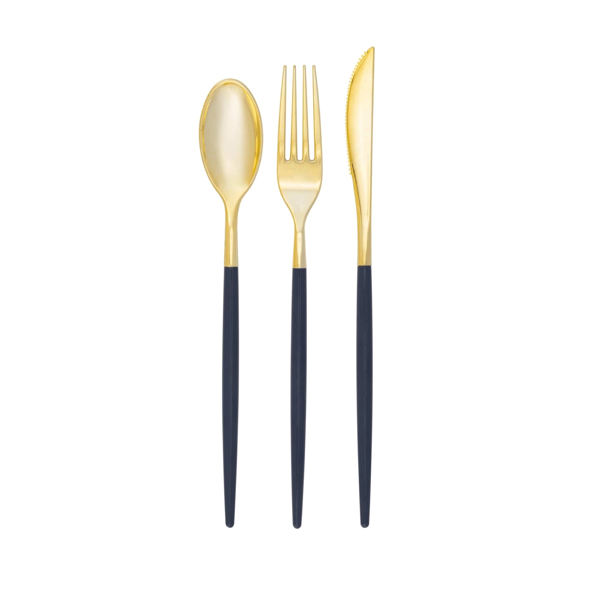 Navy & Gold Plastic Cutlery Set for 8 | The Party Darling