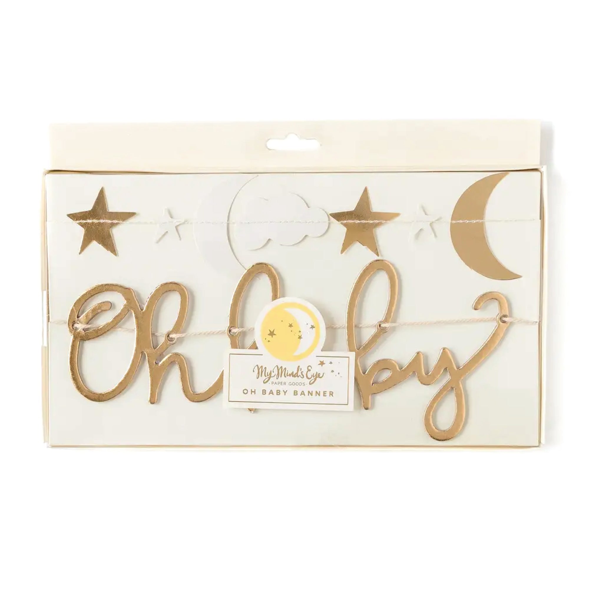 Oh Baby script banner with gold foil lettering