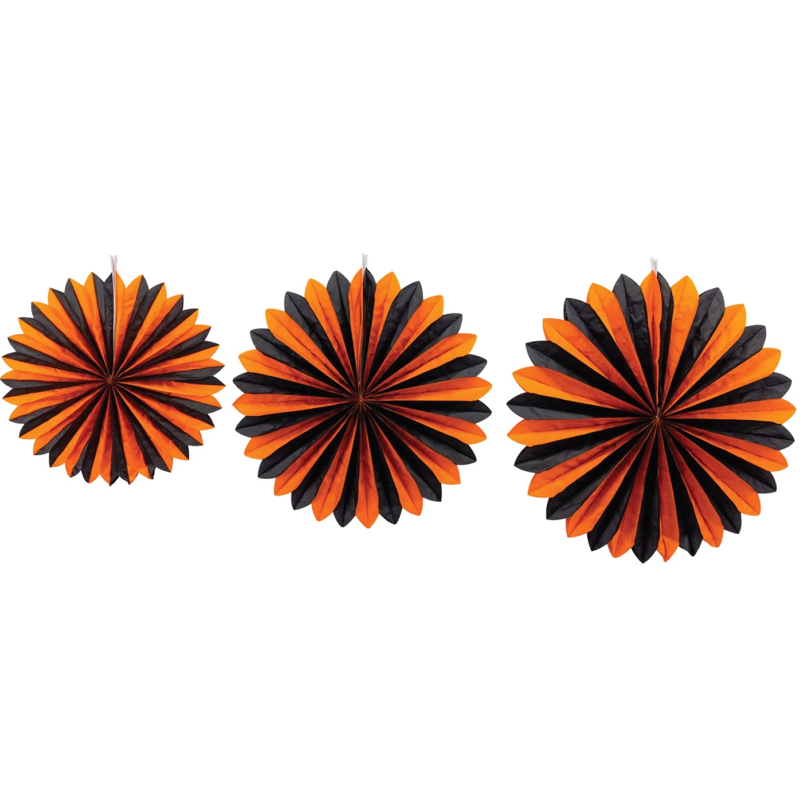 Orange and Black Large Tissue Fans in three coordinating sizes