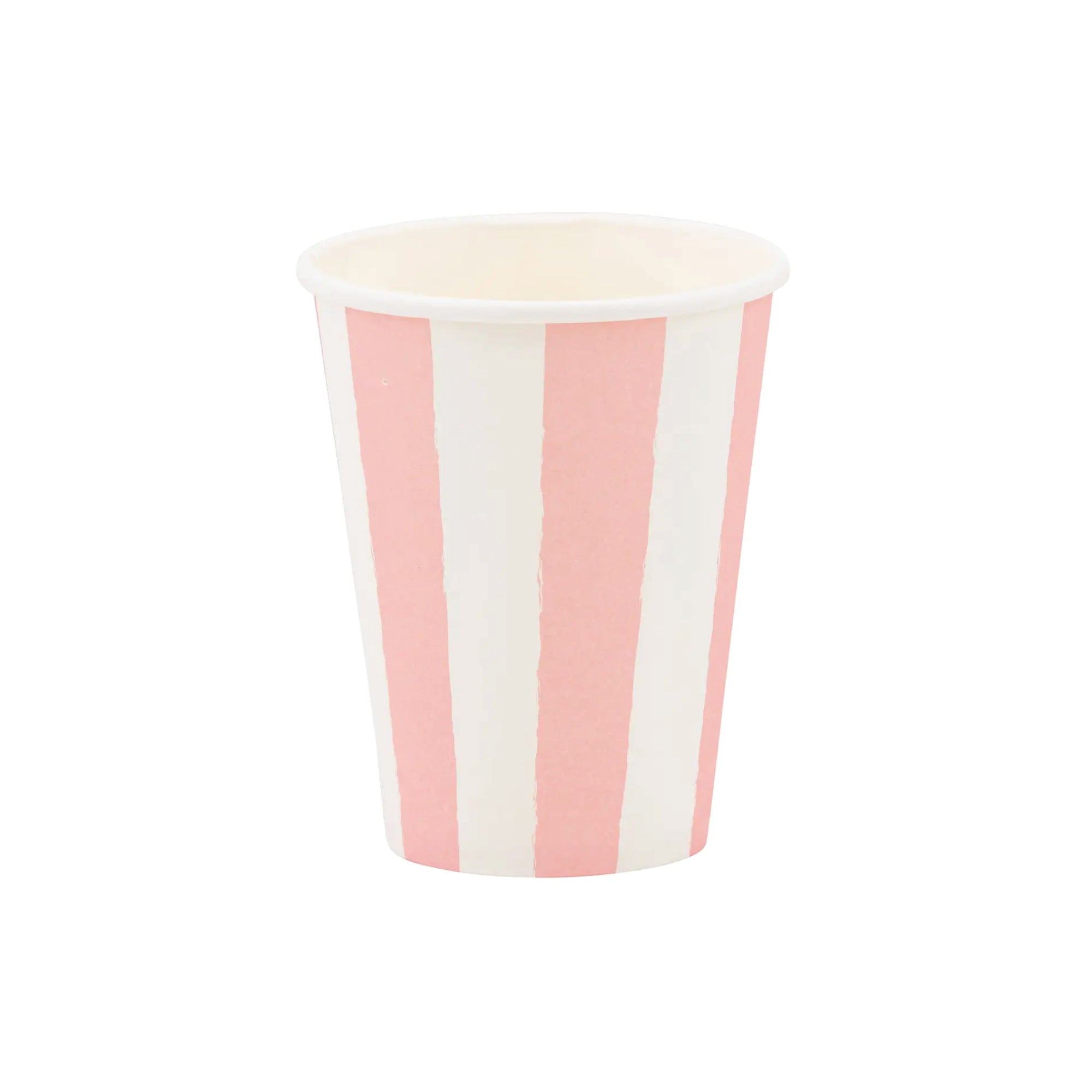 Pink and white striped paper party cup