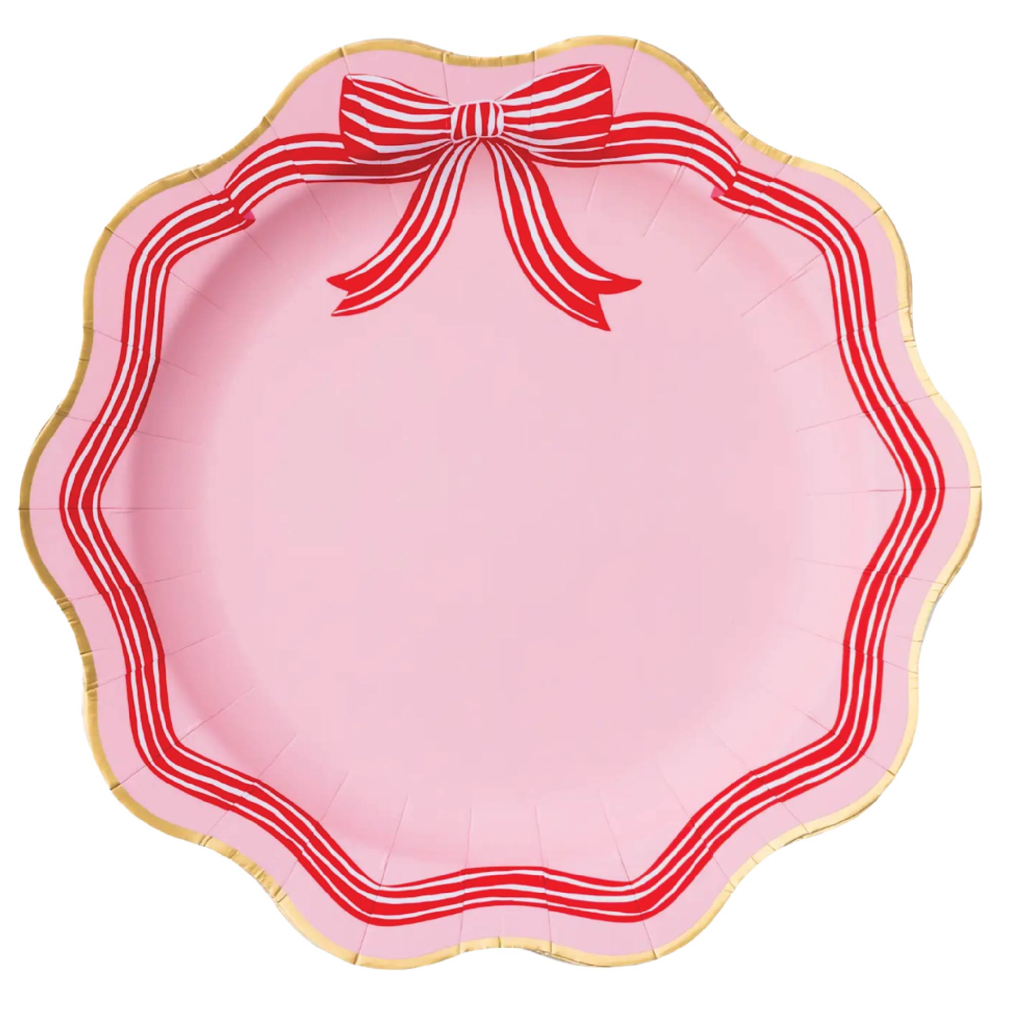 Elegant Pink Peppermint Bow Dinner Plates with scalloped edge