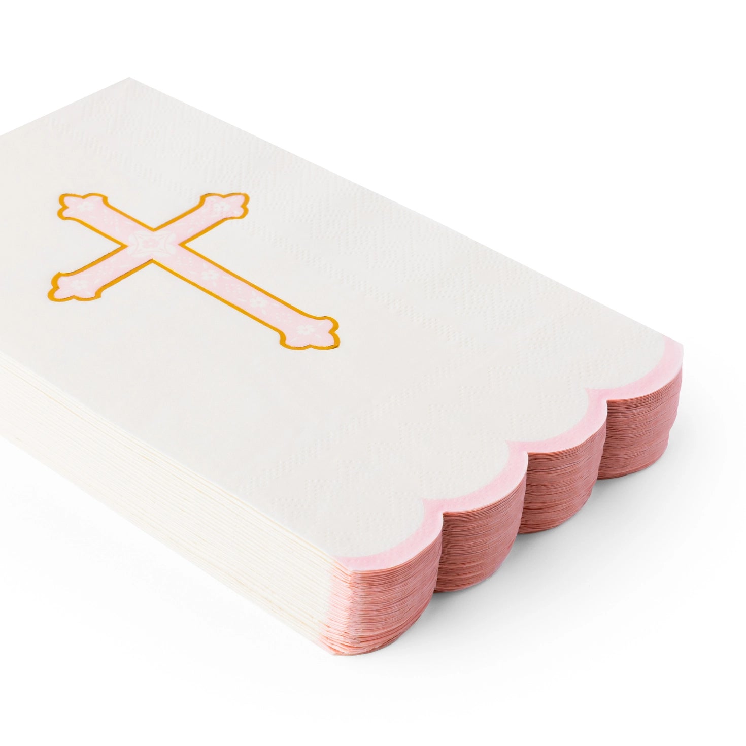 Faith-inspired paper napkins with pink cross and gold foil detail