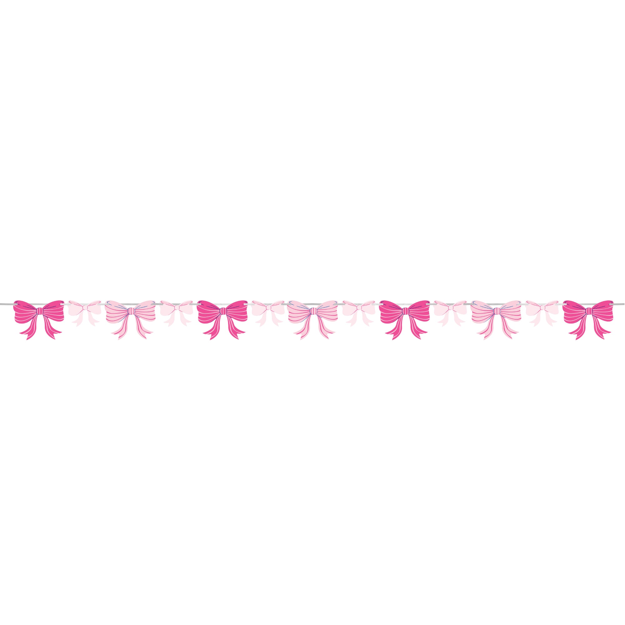 Pink bow banner with cardstock bows strung on white ribbon