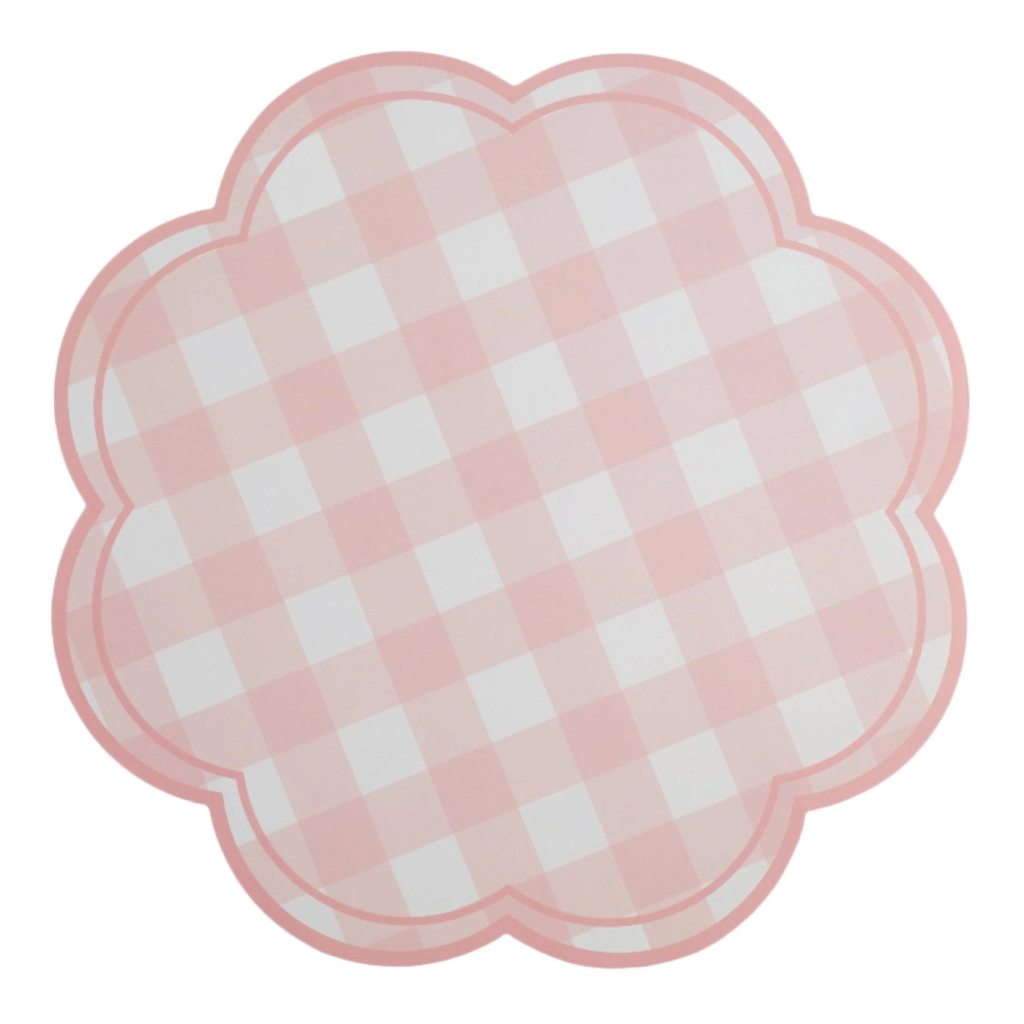 Pink gingham scalloped paper placemats for party table settings