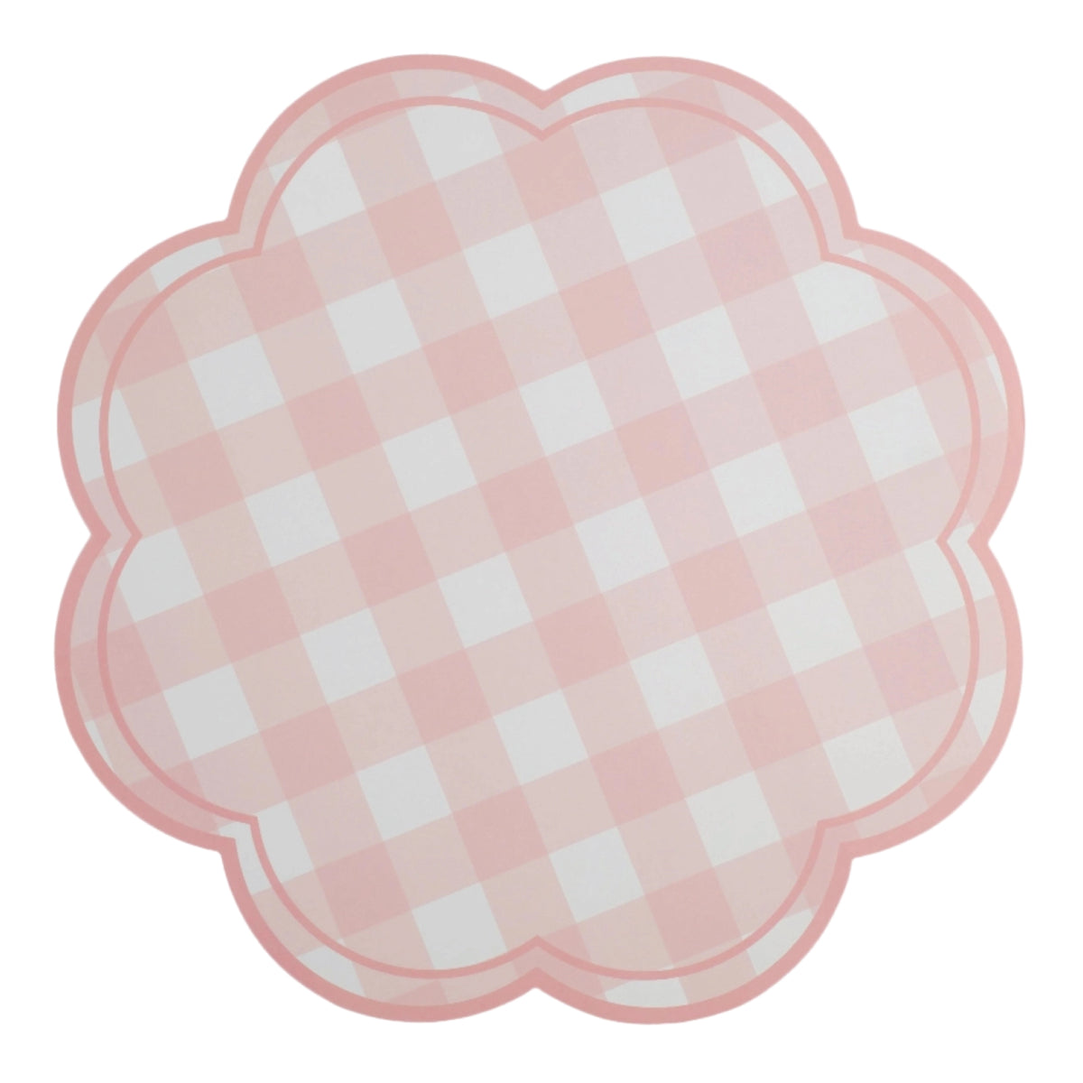 Pink gingham scalloped paper placemats for party table settings