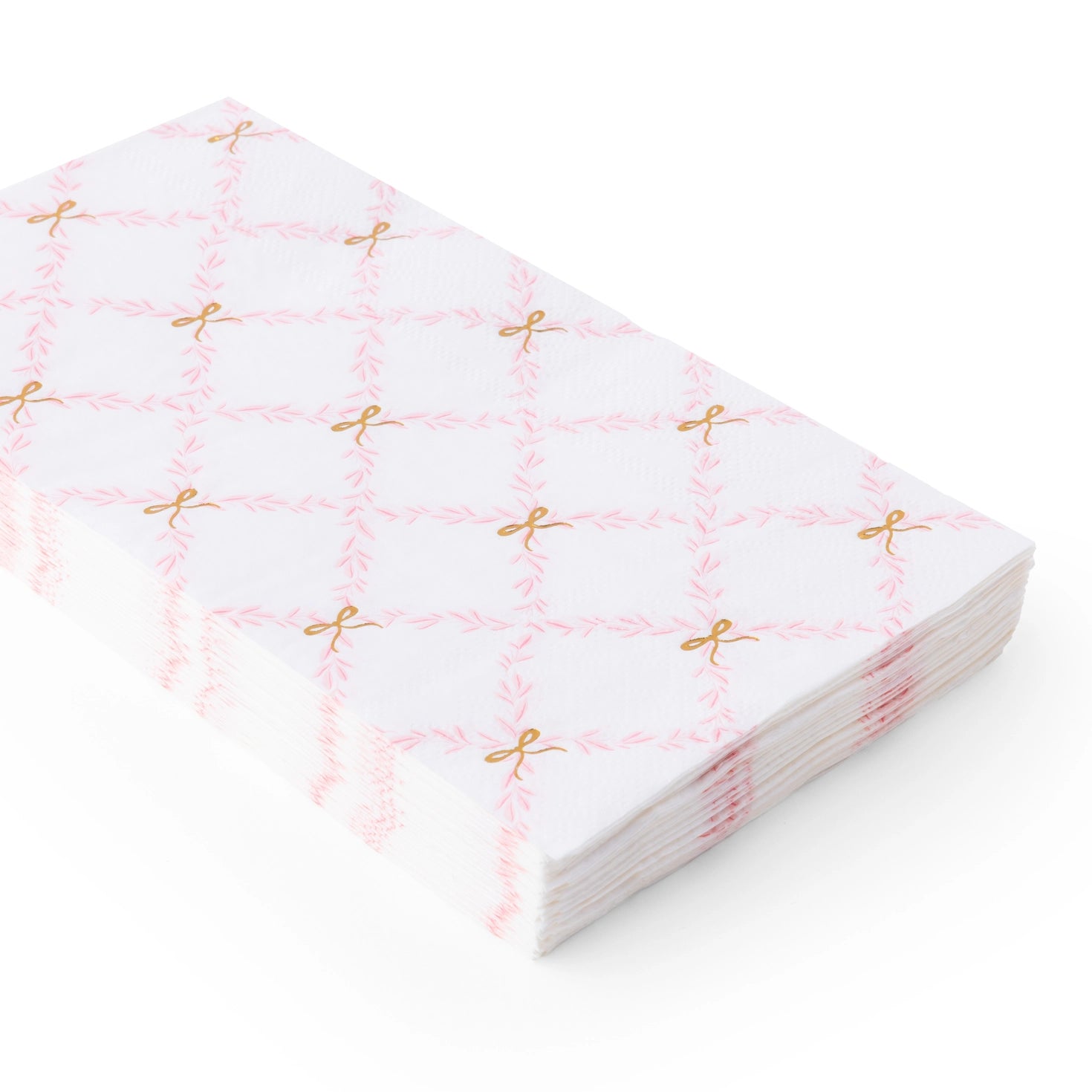 Pink bow trellis paper guest towels with gold foil accents