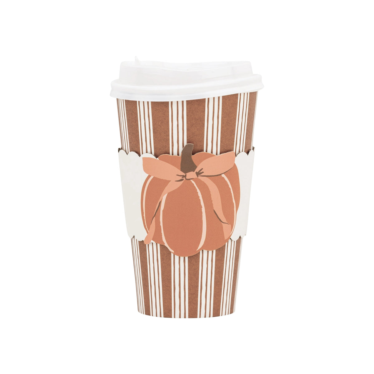 Pumpkin Bow Striped To Go Cup with lid and decorative sleeve