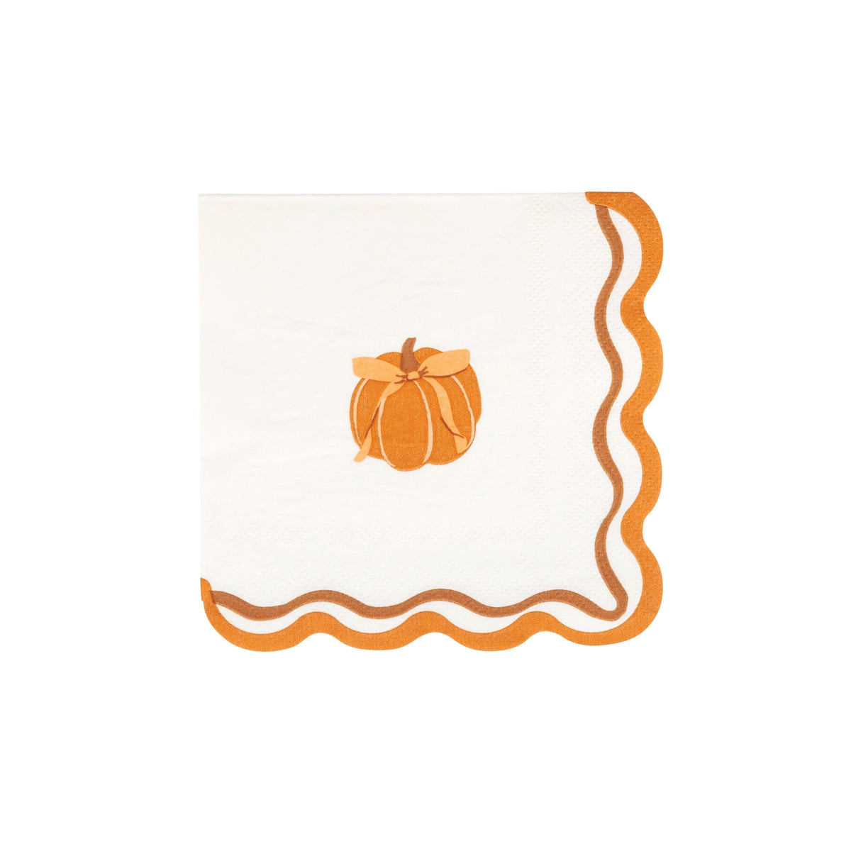 Pumpkin Bow Dessert Napkins with rust orange pumpkin and bow design with scalloped edges