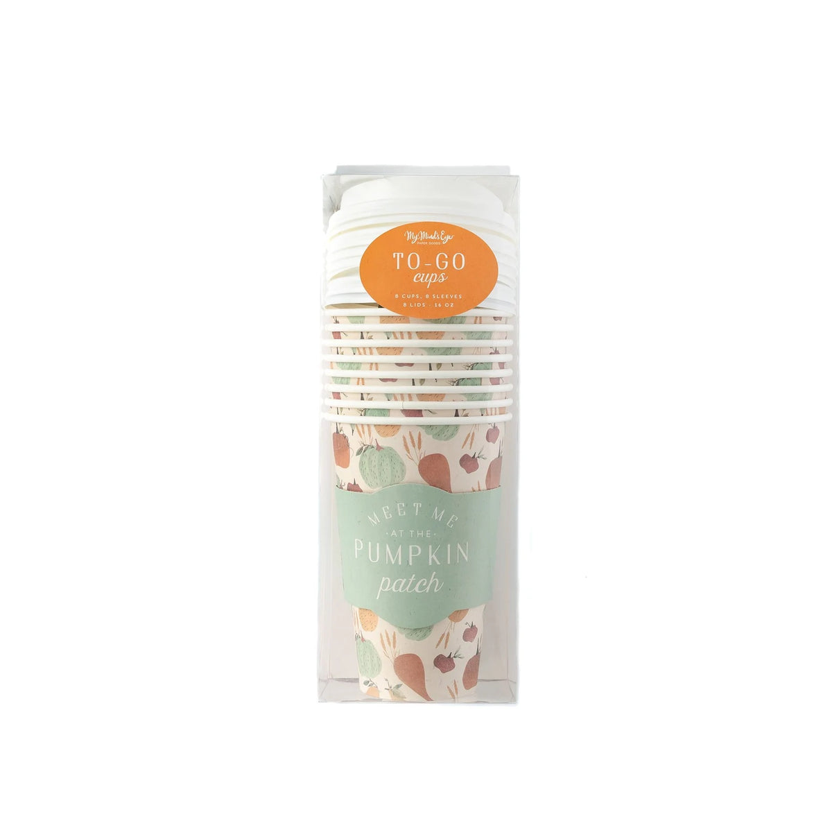 Pumpkin Patch Disposable Coffee Cups w/ Sleeves 8ct Packaged