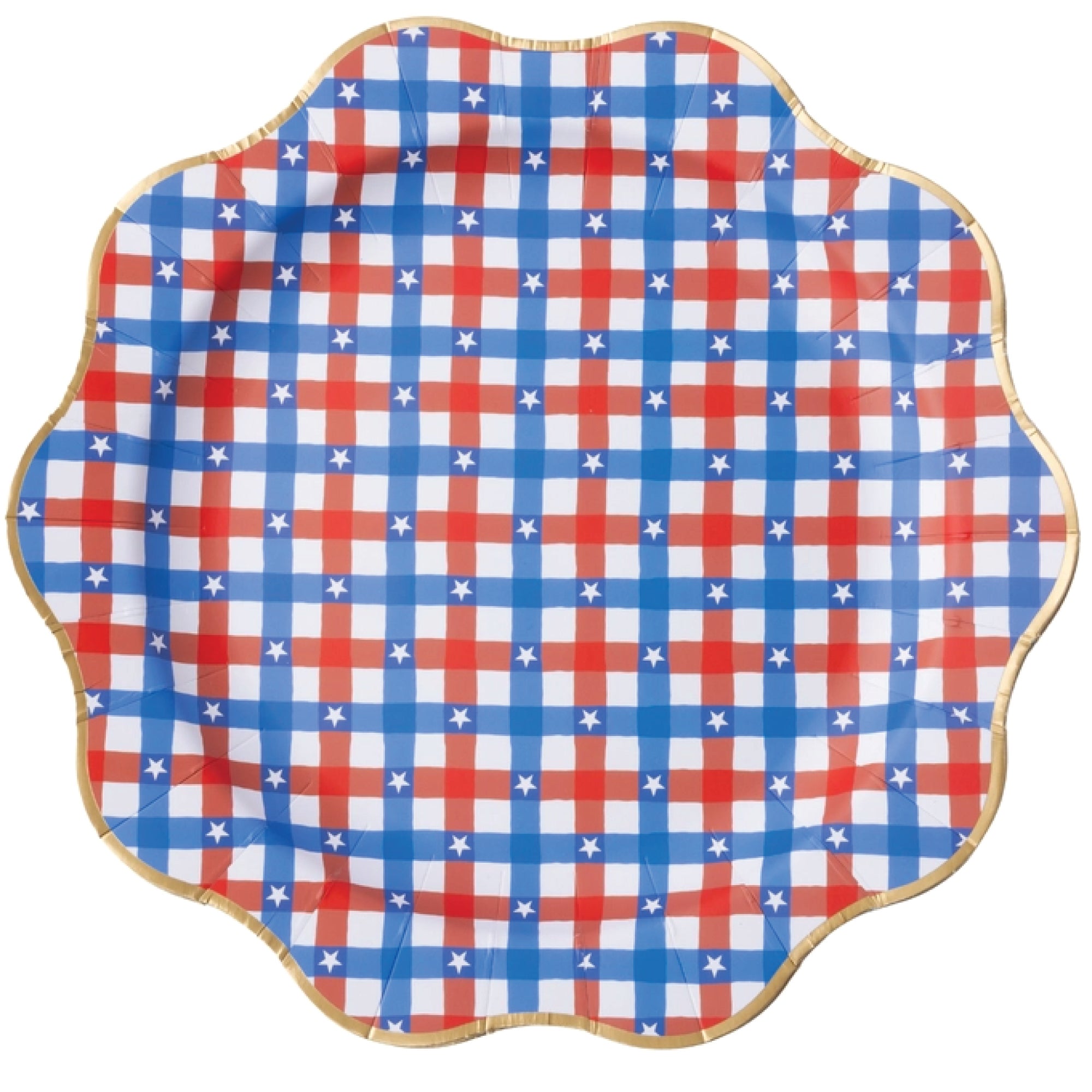 Red & Blue Gingham Star Scalloped Dinner Plates 8ct