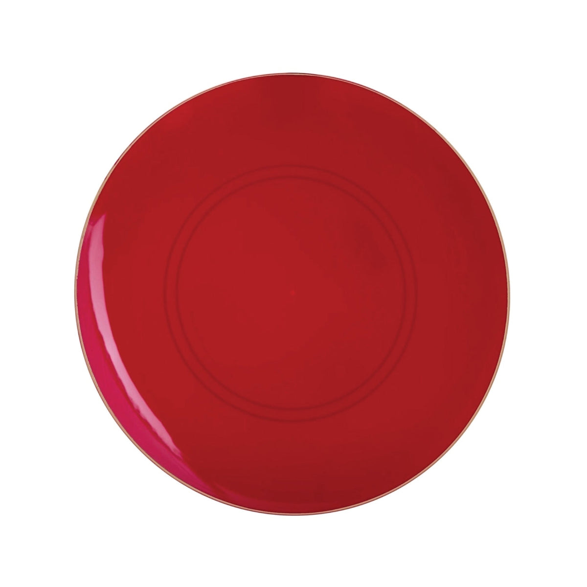 Red dessert plate with gold rim