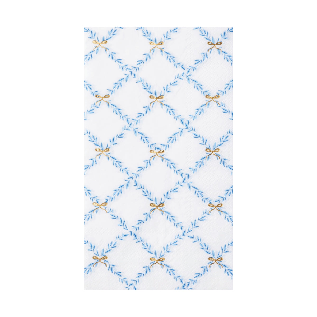 Blue bow trellis guest towels with gold foil bow accents