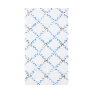 Blue bow trellis guest towels with gold foil bow accents