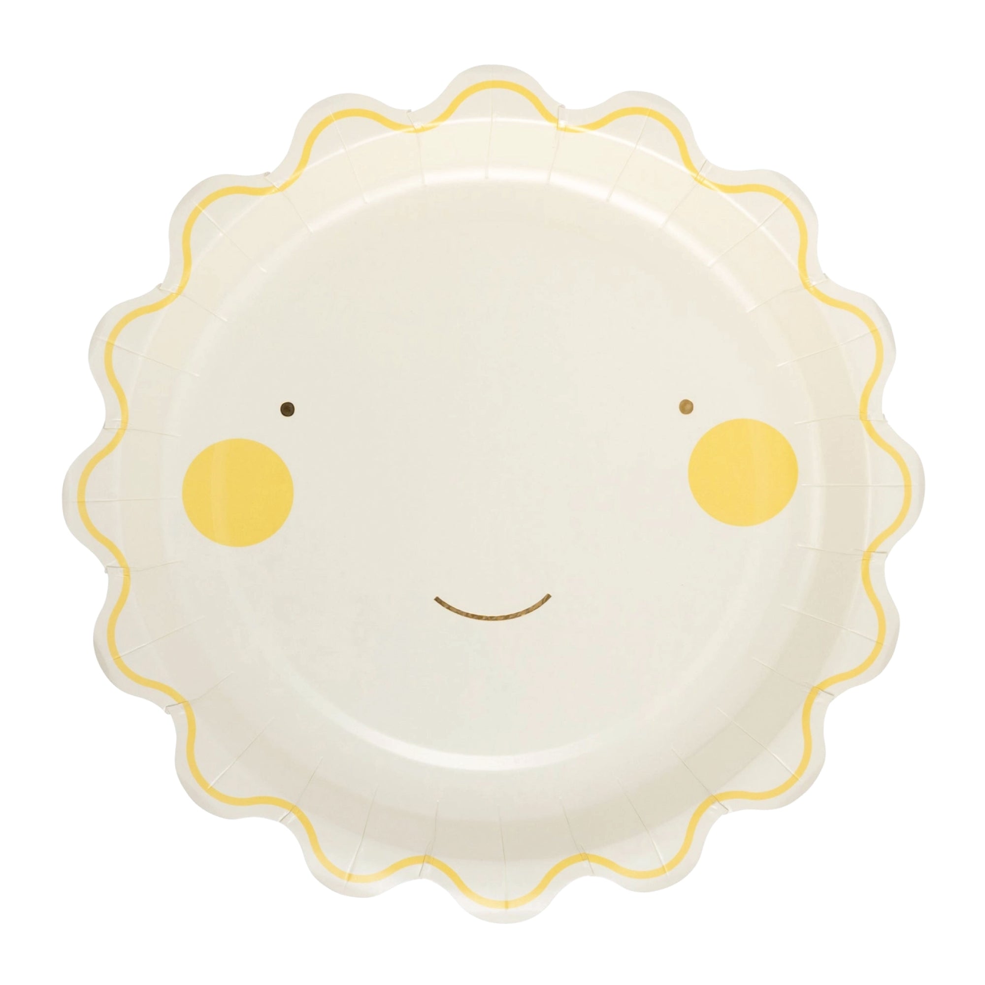 Smiling sun paper lunch plates with gold foil