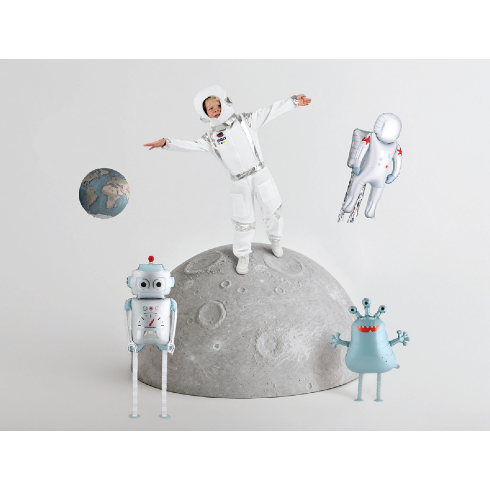 Standing alien shaped foil balloon for space party
