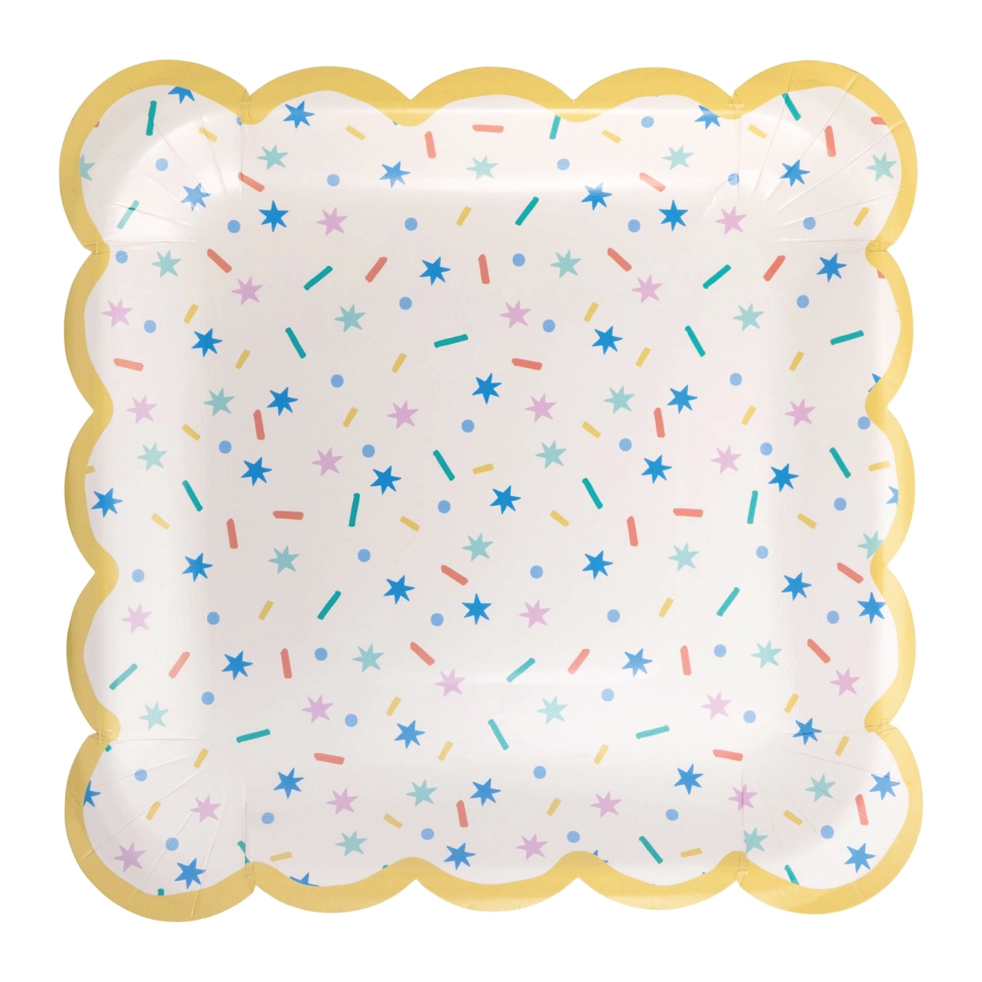 White background with multicolor sprinkles and stars