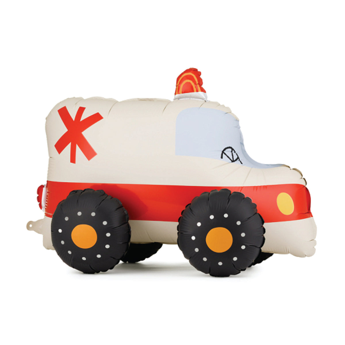 Standing Ambulance Foil Balloon with red and white vehicle design
