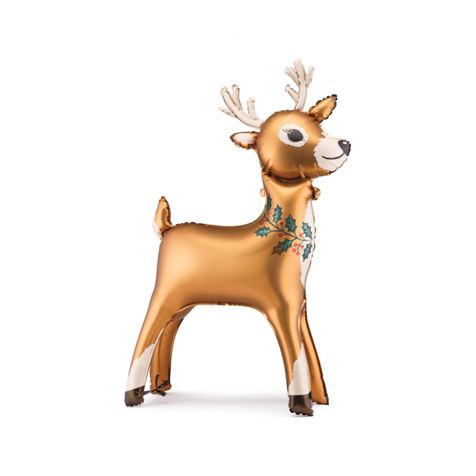 Standing Festive Reindeer Foil Balloon with brown and cream design
