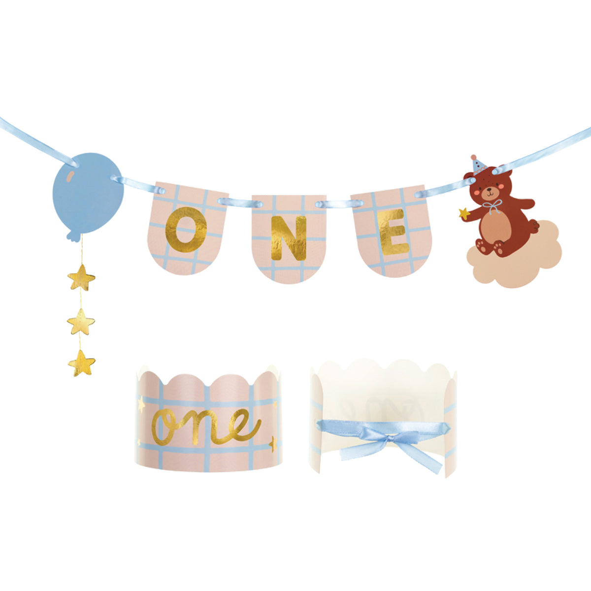 Teddy Bear First Birthday Banner and Crown Set | The Party Darling