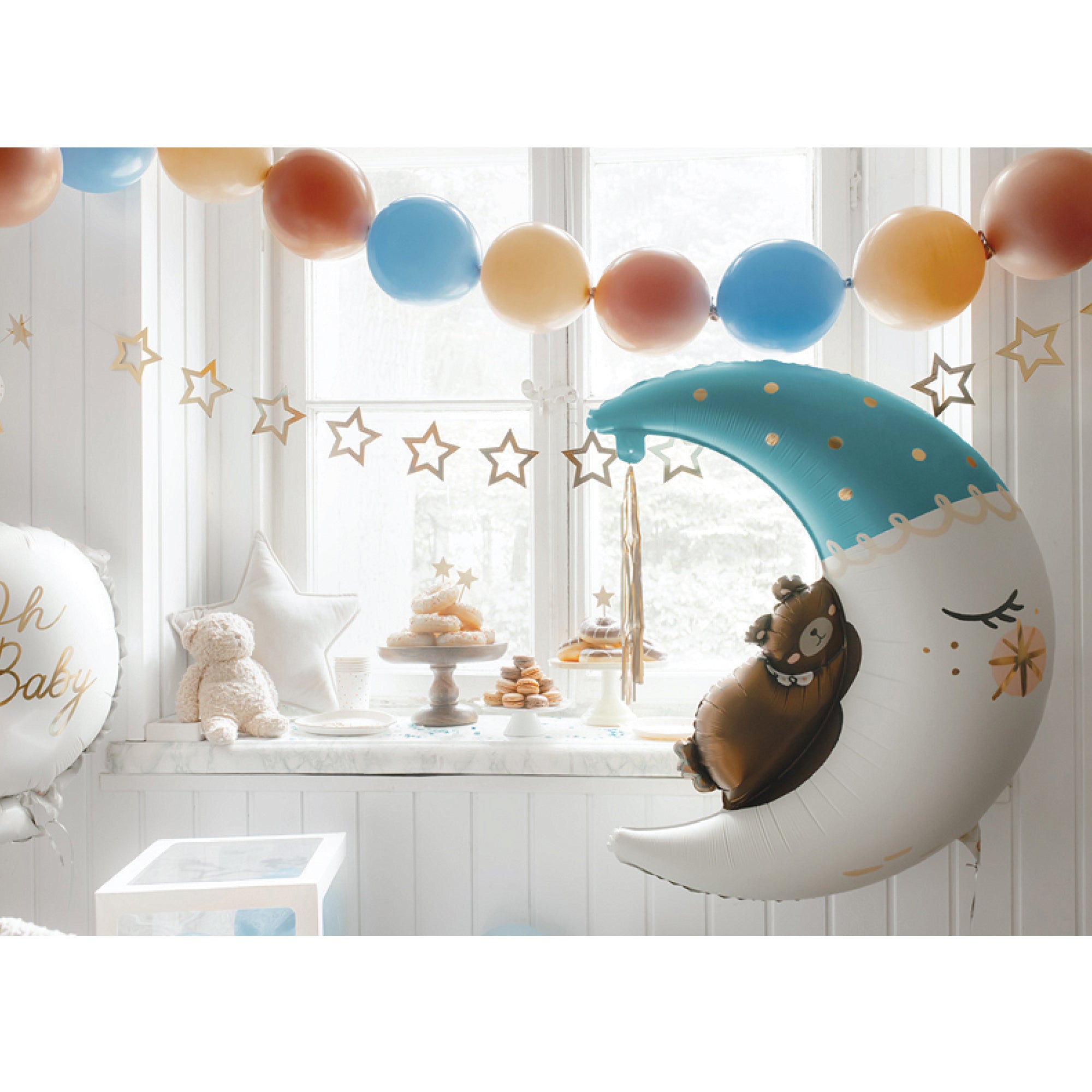 Teddy Bear on the Moon Blue Foil Balloon 34in | The Party Darling