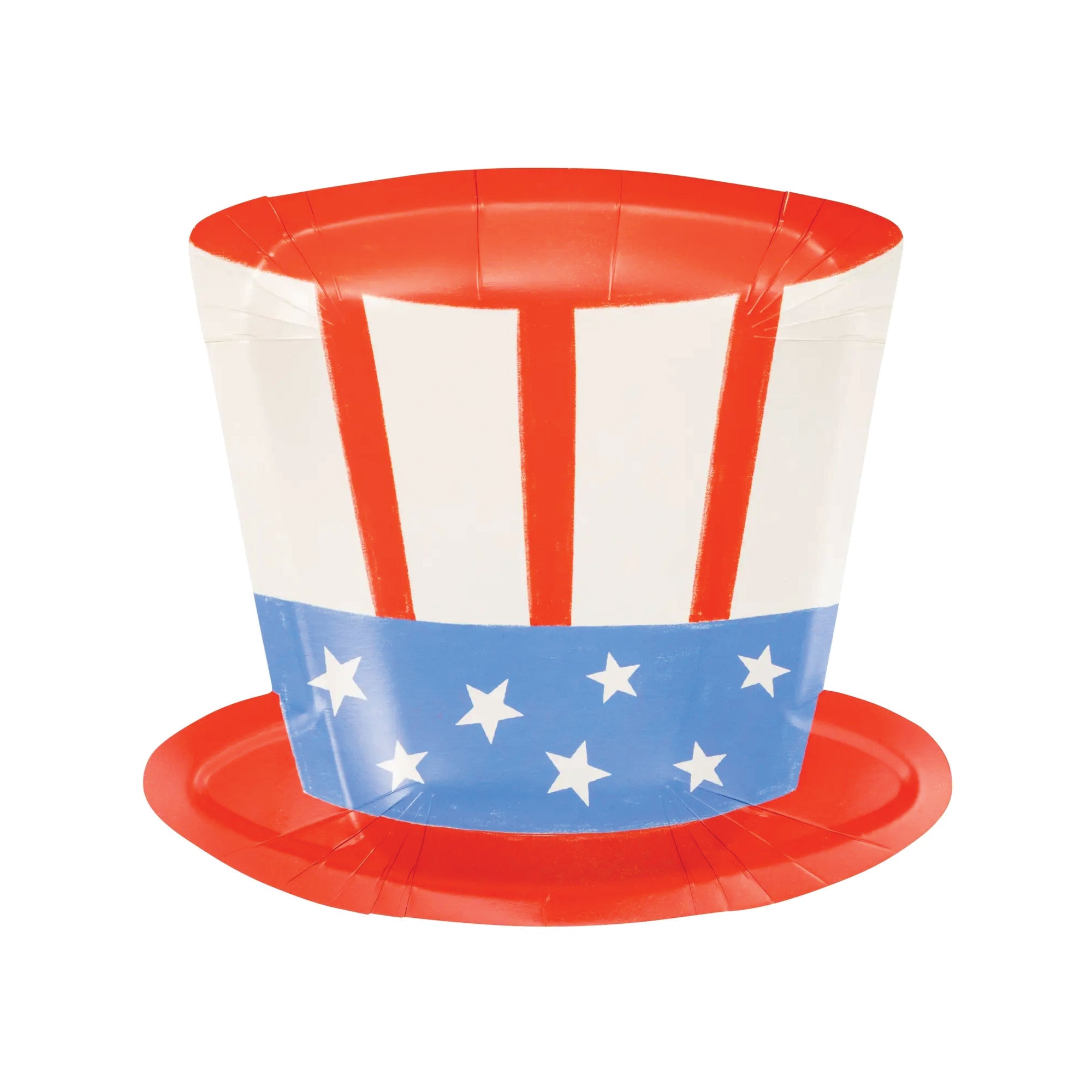 Uncle Sam hat shaped dessert plates with patriotic colors