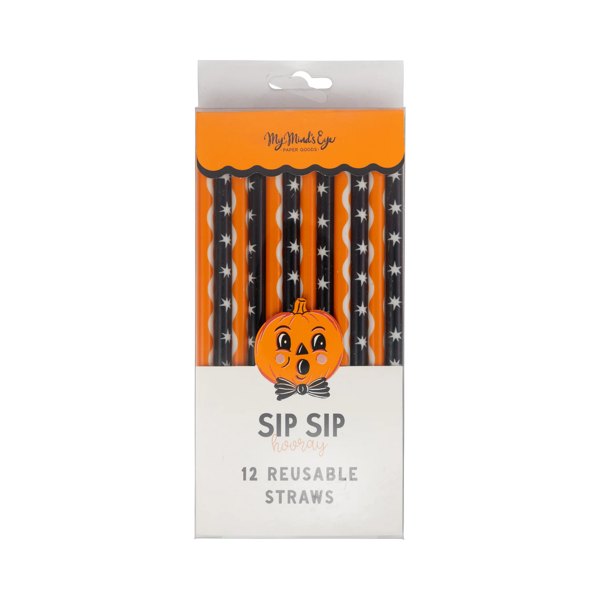 Reusable Halloween straws with striped and Happy Halloween designs