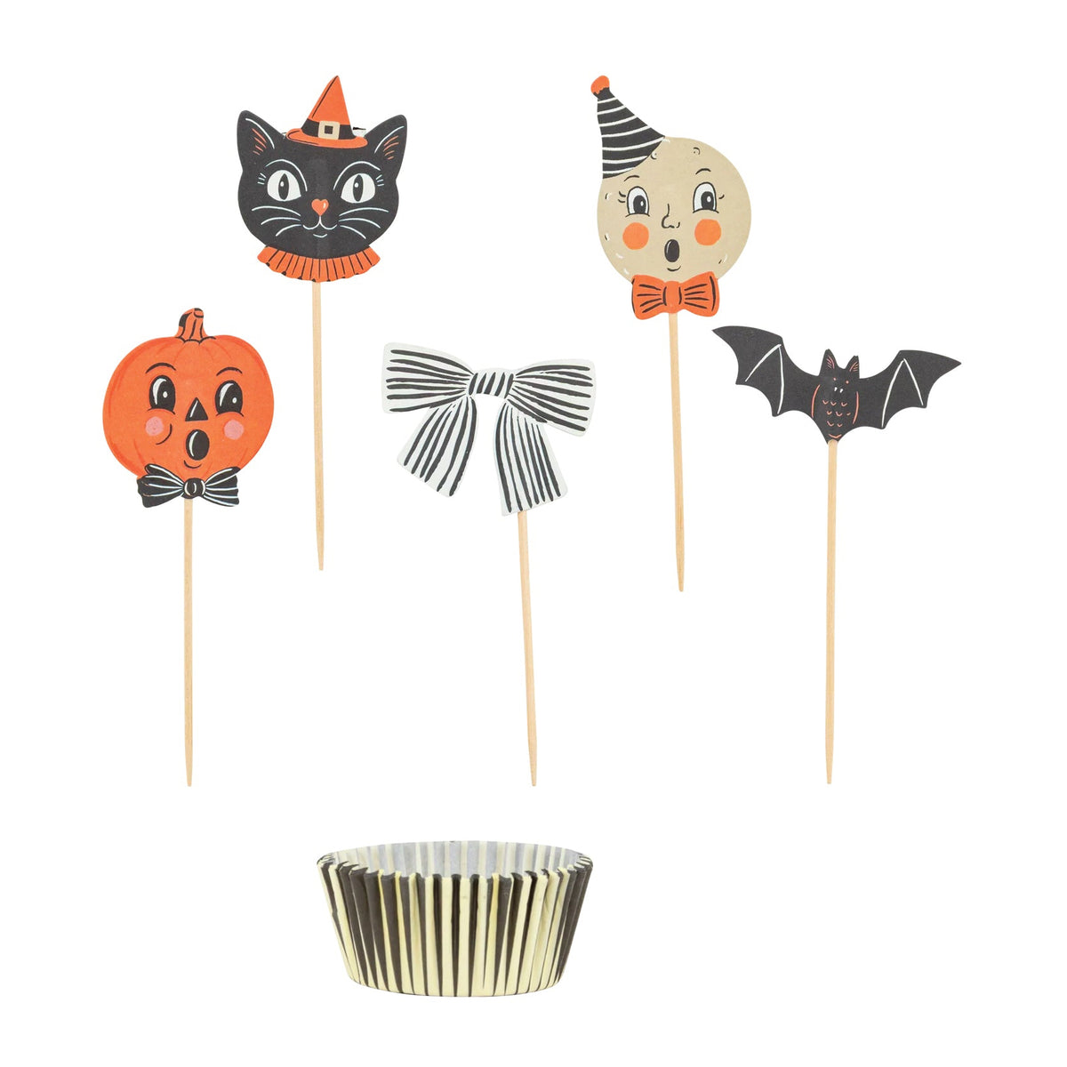 Vintage Halloween Characters Cupcake Kit with foil liners and toppers
