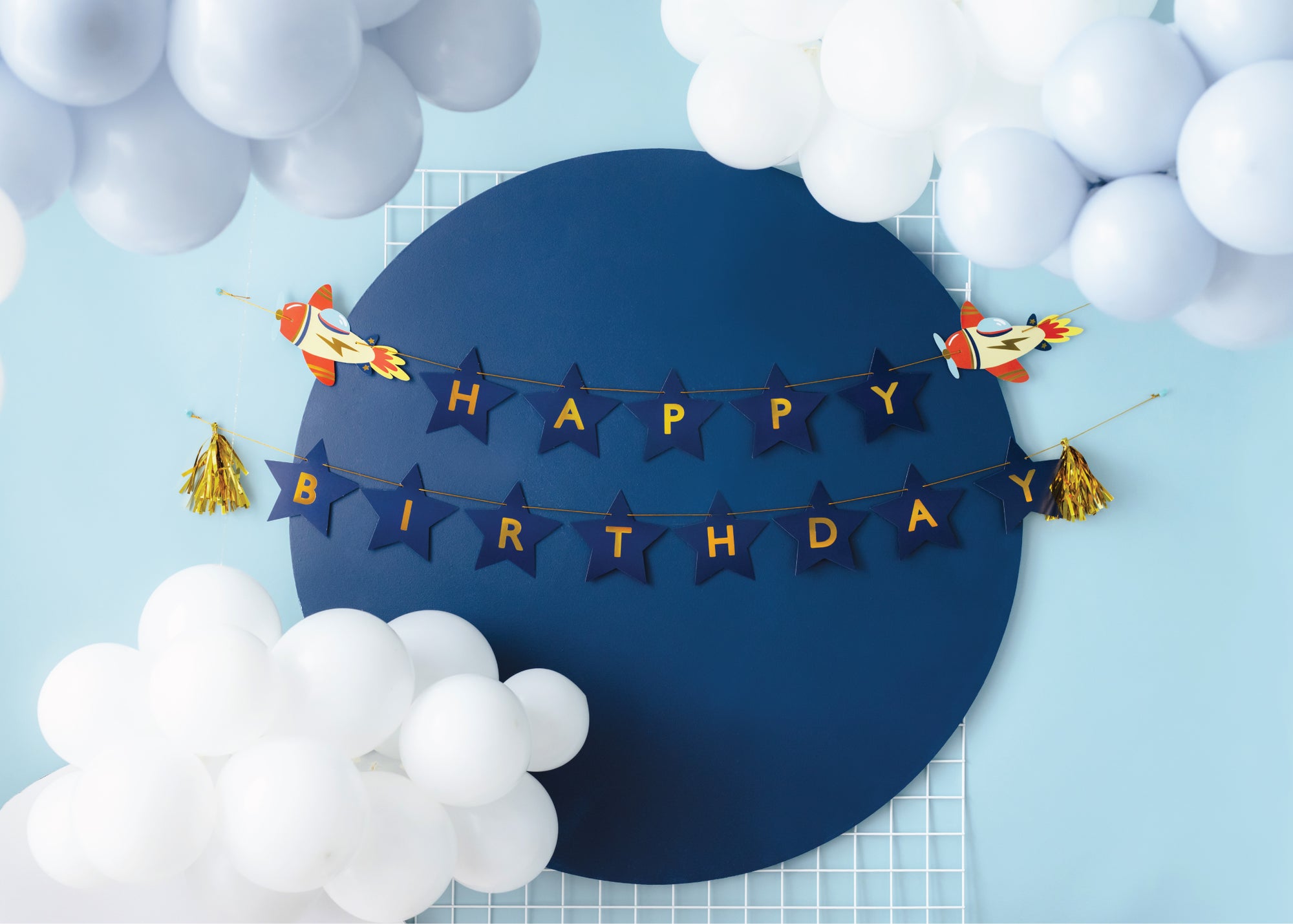 Vintage Airplane Happy Birthday Banner 8ft | The Party Darling