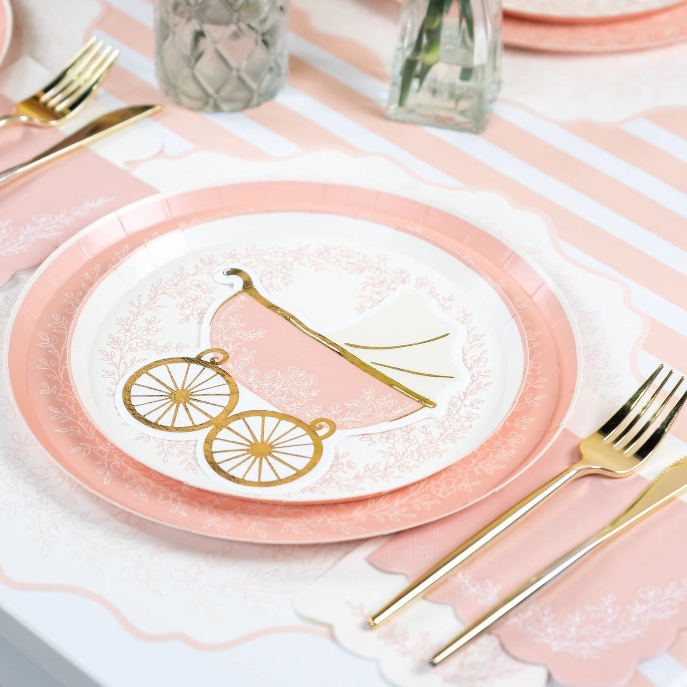 Pink stripe runner for baby shower