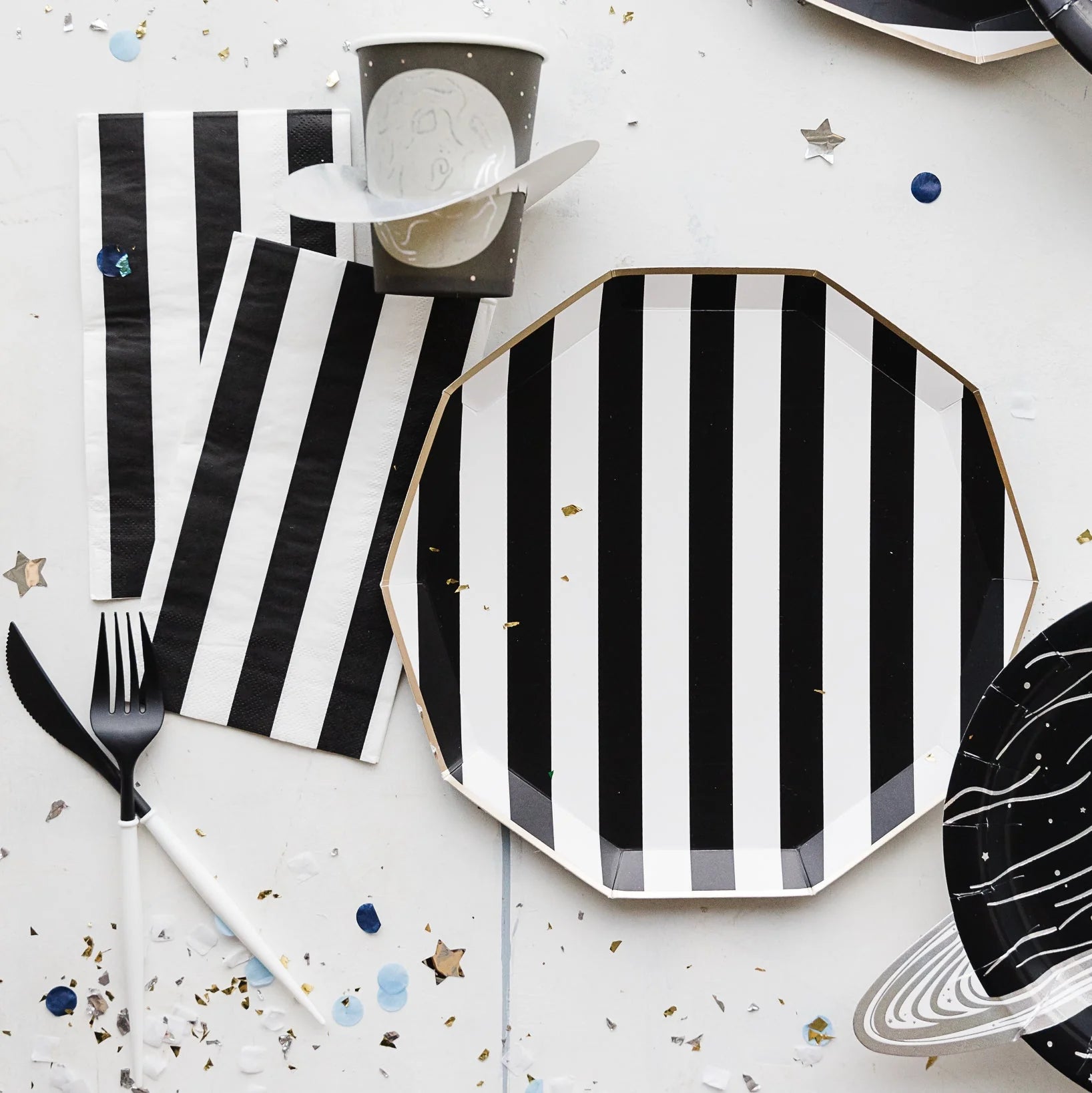 Black Cabana Striped Plates and Napkins by Bonjour Fete