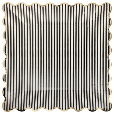 Black Striped Square Scalloped Dinner Plates 8ct