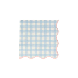 Pastel Blue Gingham Scalloped Dessert Napkins | The Party Darling