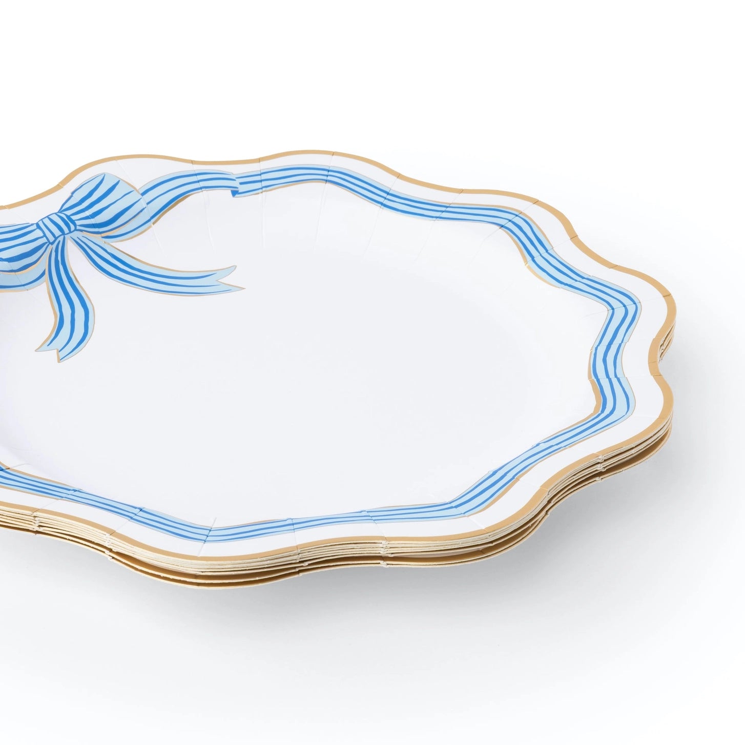 Elegant blue bow paper dinner plates for parties