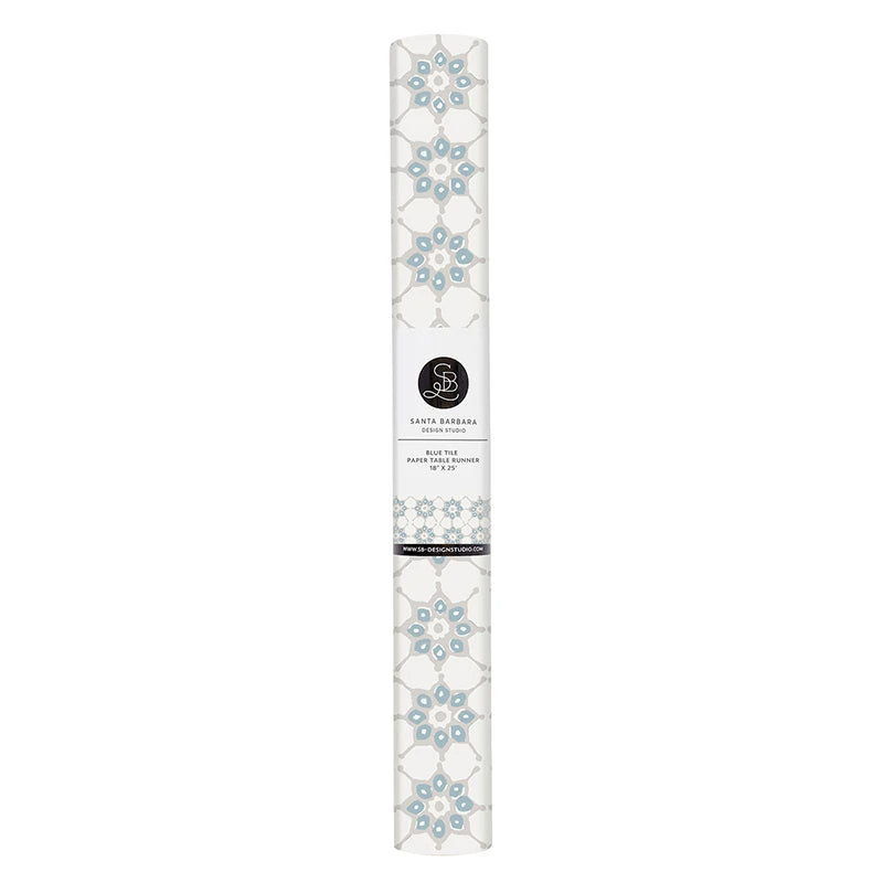 Blue tile paper table runner roll
