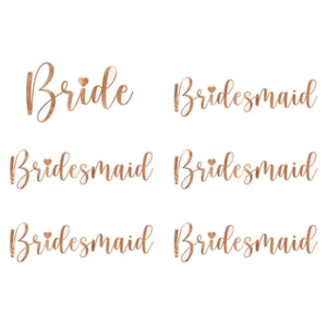 Rose Gold Bride & Bridesmaid Flute Glass Decals 6ct | The Party Darling