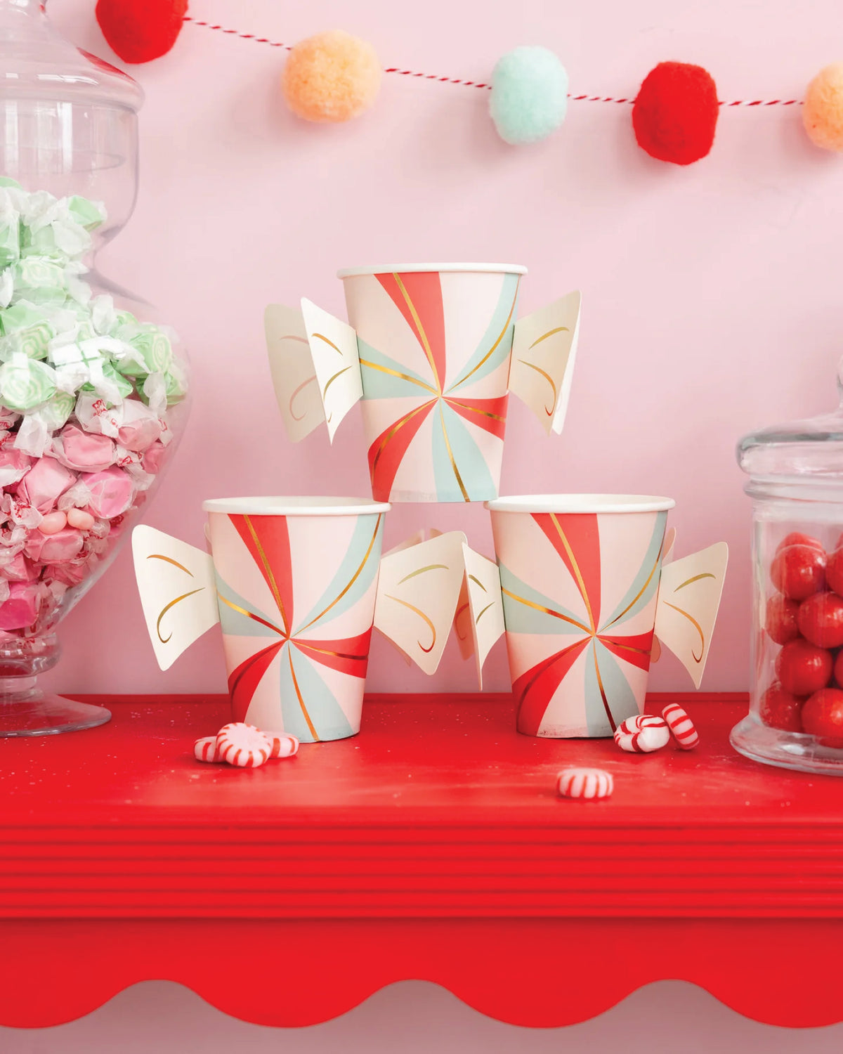 Candy Cane Lane Peppermint Paper Cups 8ct Stacked