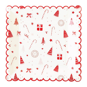 Christmas Scalloped Square Lunch Plates 8ct | The Party Darling