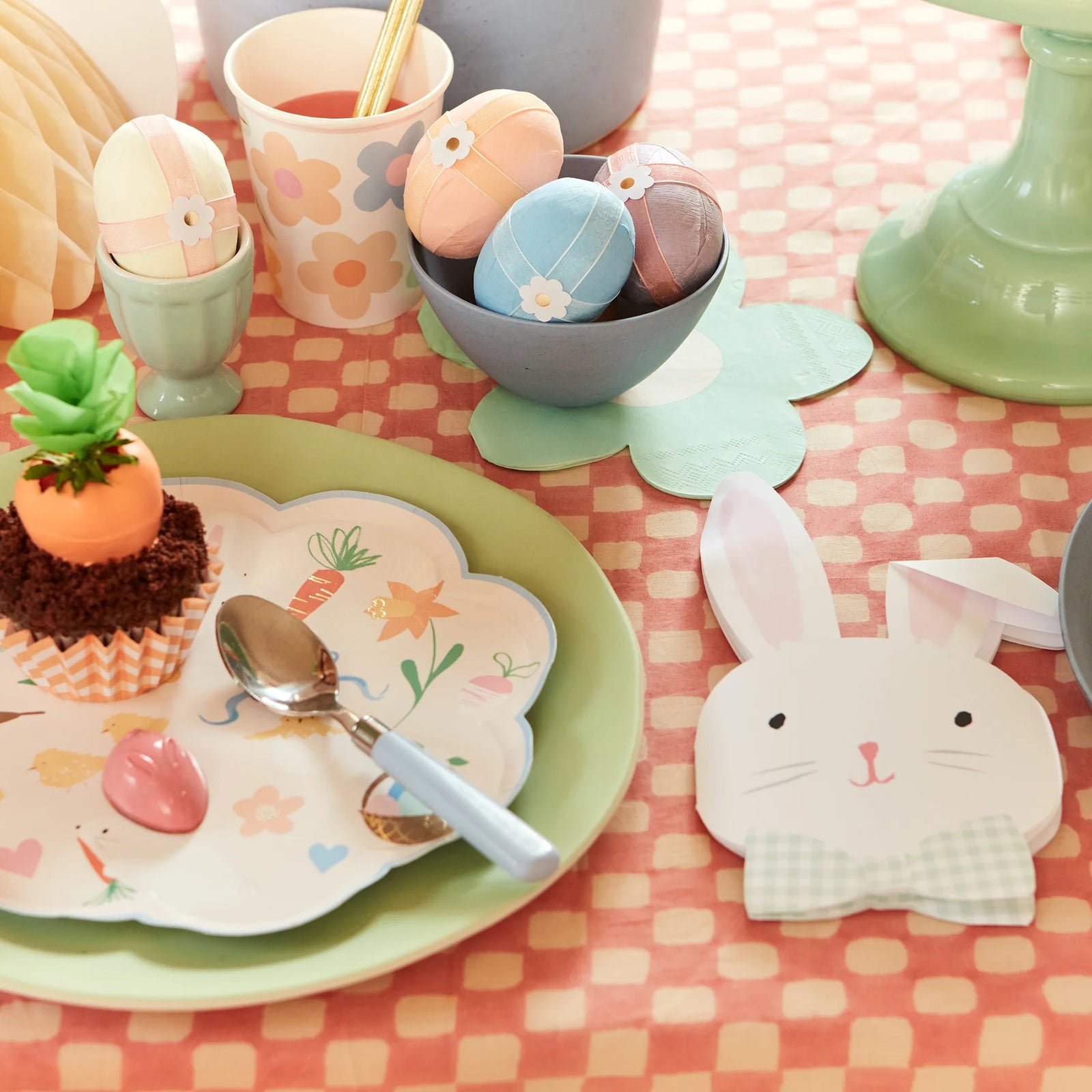 Gingham Easter Bunny Dessert Napkins 16ct | The Party Darling