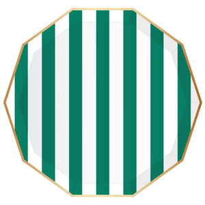 Emerald Green Cabana Striped Dinner Plates 8ct | The Party Darling