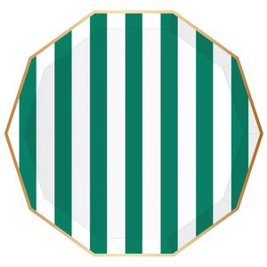 Emerald Green Cabana Striped Dinner Plates 8ct | The Party Darling