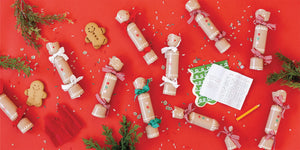 Decorative gingerbread crackers and the crack prizes on a red background