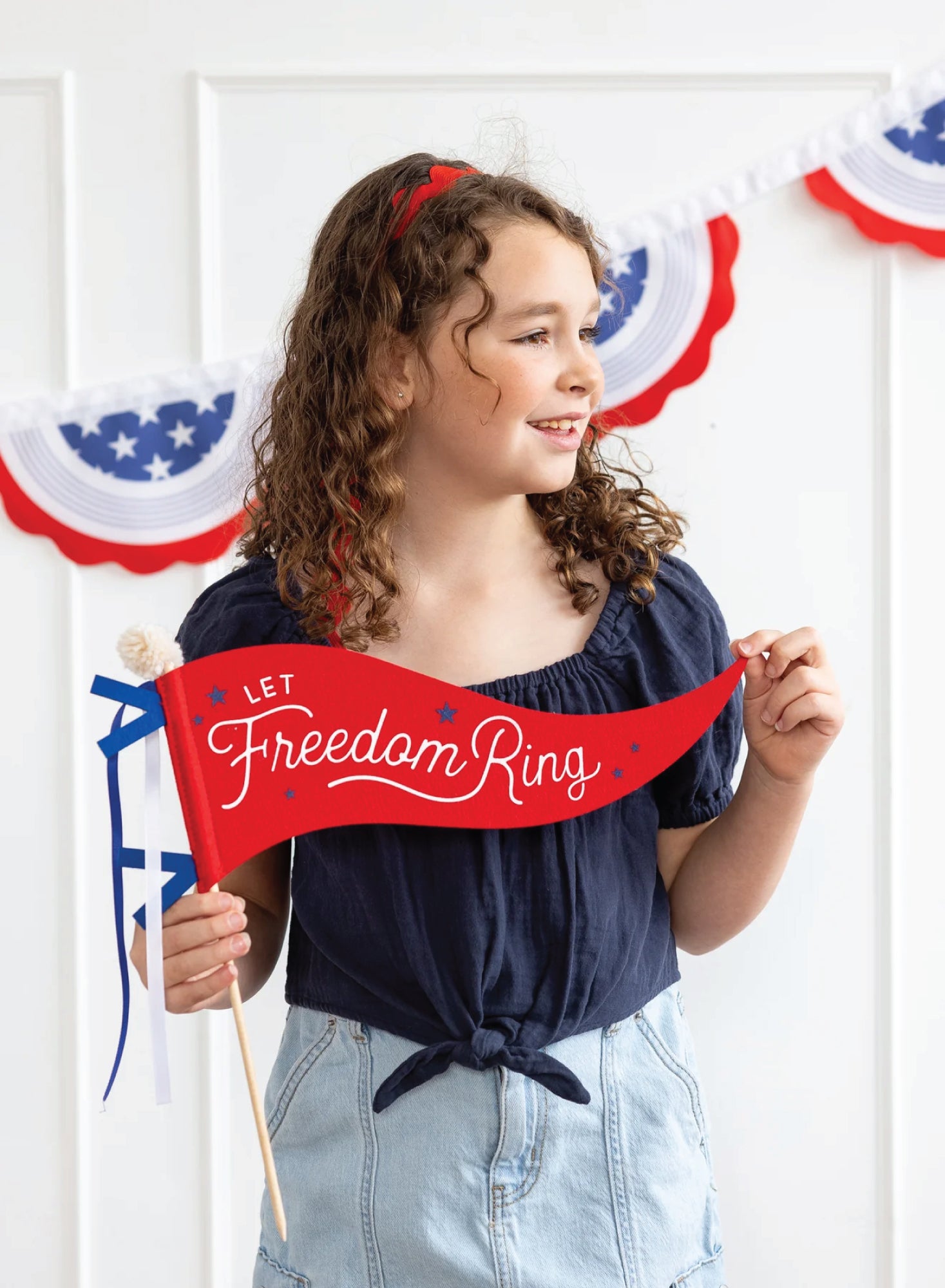 Girl Holding Let Freedom Ring Felt Pennant Flag | The Party Darling