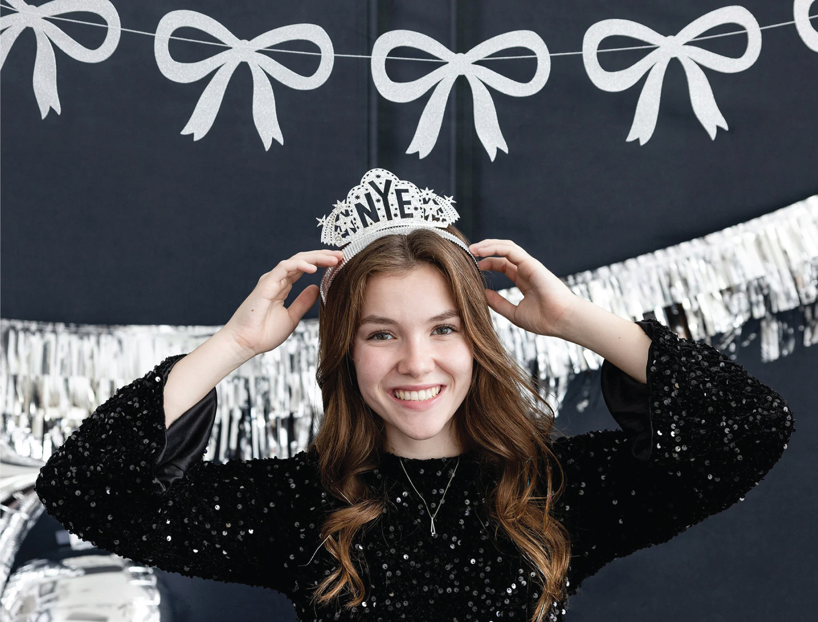 Silver Glitter Bow Banner 6ft | The Party Darling