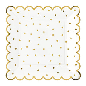 Gold Polka Dot Square Scalloped Lunch Plates 8ct | The Party Darling