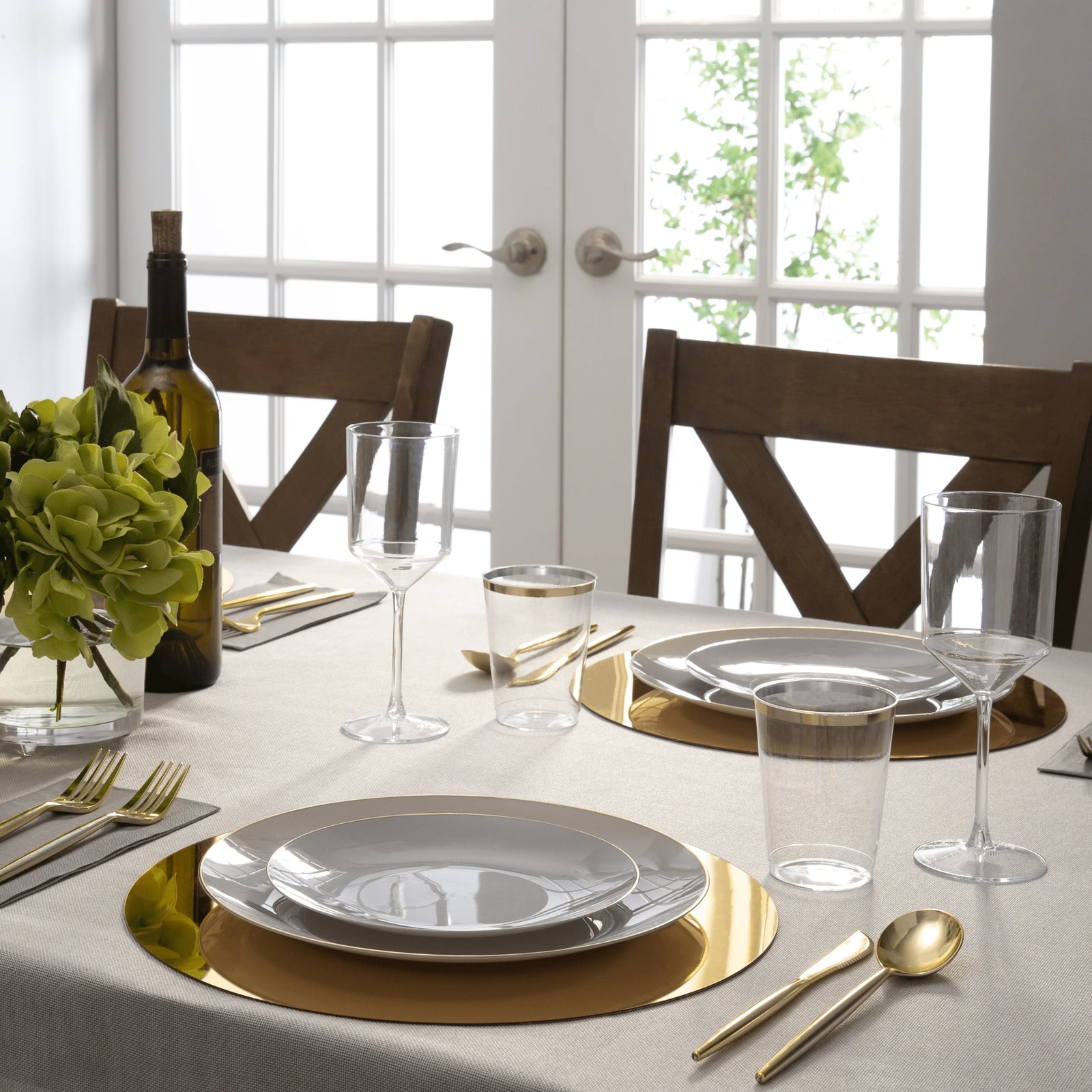 Gray With Gold Rim Plastic Dinner Plates 10ct | The Party Darling