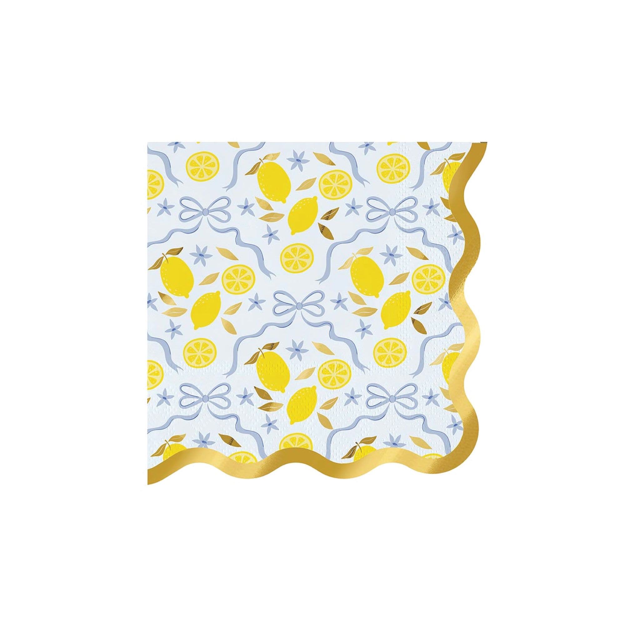 Lemon and blue bow scalloped dessert napkins